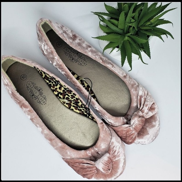 NWT CHARLES ALBERT Crushed Velvet Flats, Blush - Picture 2 of 6